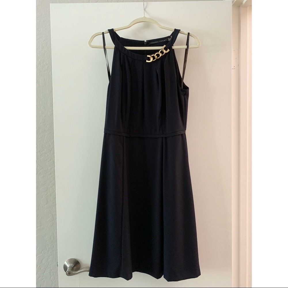Ivanka Deep Blue Sleeveless Fit & Flare Dress Gold Chain